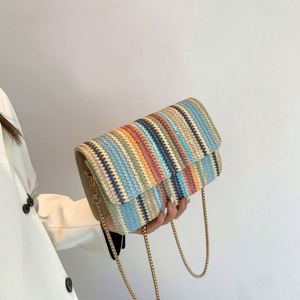 Bolso de Rafia Tejido a Mano Ecológico, Bolso de Paja con Rayas Coloridas Arcoíris, Bolsos de Hombro de Lujo para la Playa de Verano - Product Image 3