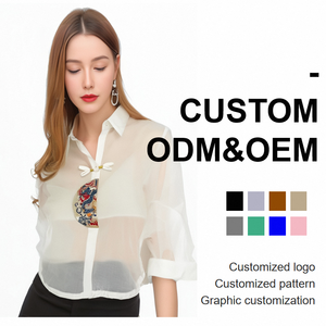 <span class=keywords><strong>Camisa</strong></span> bordada Vintage para <span class=keywords><strong>mujer</strong></span> 2025, <span class=keywords><strong>cuello</strong></span> levantado de manga larga con nuevo estilo, Top informal de diseño de estilo <span class=keywords><strong>chino</strong></span> para otoño - Product Image 1