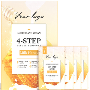 Deluxe Créez votre marque Lait Miel Parfum <span class=keywords><strong>Spa</strong></span> 4 Étapes En 1 Pédicure Sel De Mer Soak Box Soins De La Peau Des Pieds Beauté <span class=keywords><strong>Spa</strong></span> Pédicure - Product Image 1
