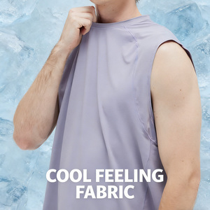 Camiseta sin mangas con cuello redondo para hombre, 74% nailon, 26% elastano, de secado rápido, chaleco deportivo refrescante para senderismo, correr y hacer ejercicio - Product Image 3