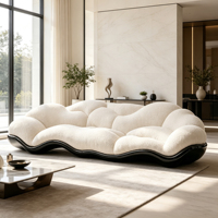 Canapé en forme de vague de style italien, base en FRP noir brillant, tissu courbé, canapé sectionnel pour résidence haut de gamme