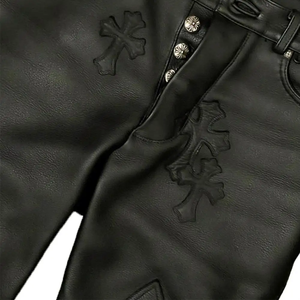 Pantaloni Casual da <span class=keywords><strong>uomo</strong></span> <span class=keywords><strong>di</strong></span> alta qualità in vera <span class=keywords><strong>pelle</strong></span> con vita media, pantaloni da motociclista in tinta unita da Streetwear <span class=keywords><strong>di</strong></span> alta qualità - Product Image 5