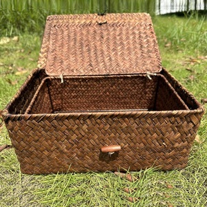 Seagrass Storage <strong>Baskets</strong> Cover Vintage Rectangle Eco-Friendly Multi-Purpose <strong>Hanging</strong> Camping <strong>Grey</strong> for Children Bali Beaded Woven - Product Image 2