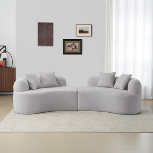 Ensemble de canapés incurvés de style minimaliste moderne avec cadre en bois massif convertible en tissu bouclé pour salon, appartement ou hôtel - Product Image 4
