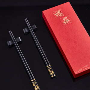 Palillos personalizados para boda, palillos coreanos de aleación personalizados para <span class=keywords><strong>Sushi</strong></span>, palillos chinos personalizados reutilizables negros y dorados - Product Image 6