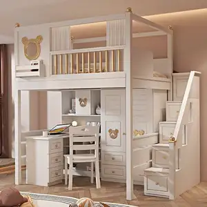 Thiết kế hiện đại bằng gỗ trẻ em giường thiết kế nội thất phòng ngủ trẻ em bunk trẻ em giường đặt trẻ em giường tầng với lưu trữ thang tủ