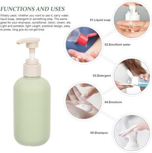 ขวดพลาสติกสีเขียวทรงกระบอก HDPE สำหรับเครื่องสำอาง น้ำ แชมพู พร้อมหัวปั๊ม/หัวฉีดสเปรย์ สำหรับเจลอาบน้ำ ขนาด 200/260/300/400/500 มล. - Product Image 6