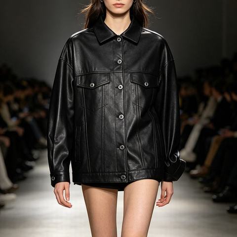 4179 Loose Denim Style Printed Back Casual Coat Unisex Lapel Vegetable-Tanned Sheepskin Jacket