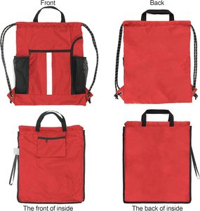 Mochila roja con cordón ajustable, compartimento para zapatos y dos bolsillos laterales de malla, ligera, duradera, deportiva - Product Image 4
