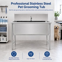 Station de bain pour chien avec pieds en acier inoxydable robustes et pare-éclaboussures haute pour salons de toilettage pour animaux