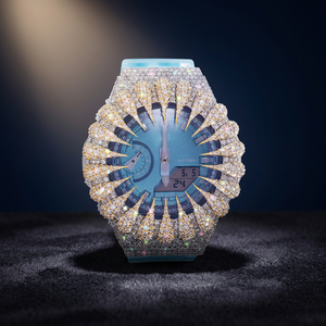 Montre analogique-numérique à quartz pour femme Sky Blue Diamond Luxury Ice Edition, cadran saphir, boîtier en acier inoxydable, 10 bars d'étanchéité - Product Image 3