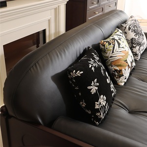 American Vintage Solid Wood Leather Sofa Full Grain Cowhide 123 Combination Living Room Mid-Century Modern Straight Four <b>Seat</b> - Product Image 2