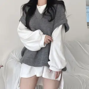 セット2022秋韓国版長袖トップカジュアルニットセーターベストレディースファッションレディースプルオーバーセーター