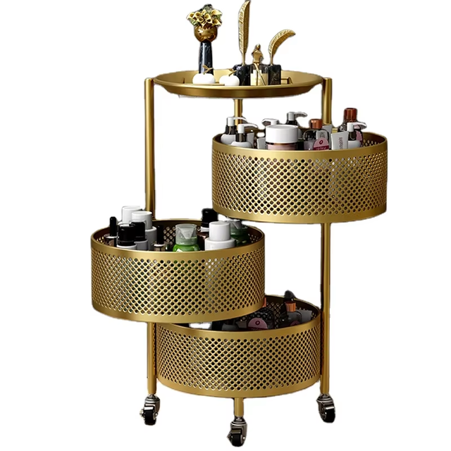 High Quality Stainless Aesthetics Equipment 3 Layers Gold Mobile Rolling Spa Trolley Cart
