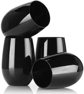 8oz plastic logo stemless wine glasses vaso de plastico unbreakable black wine glass