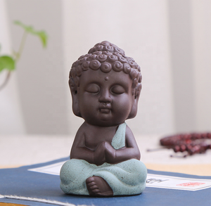 Statue de Bouddha traditionnelle mignonne et petite, sculptures indiennes de yoga <span class=keywords><strong>mandala</strong></span>, figurine de moine, animal de compagnie pour le thé, décoration sur plateau de kung-fu - Product Image 3
