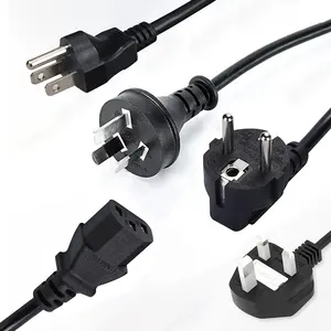 3-Pin Long 1.5m/1.8m Computer Power Cable with UK/US/EU/AU Plugs for power adapters