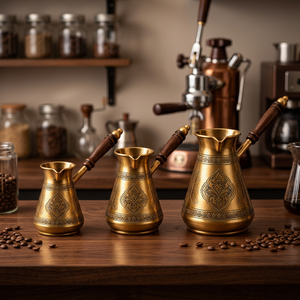 Ensemble de cafetières turques en laiton écologiques modernes avec poignée en bois par ALABANZA ENTERPRISES - Product Image 3
