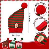 Bonnet d'elfe de Noël en acrylique tricoté rayé chaud avec pompon et oreilles, idéal pour les fêtes, les cadeaux, les vacances d'hiver, pour femmes, hommes, enfants, cosplay et famille