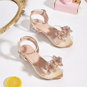 Nouvelle Collection Été – Sandales à Talon Carré Fleurie pour Filles, avec Bride Transparente, Semelle Extérieure Haute en Caoutchouc et Strass, Modèle Bouche de Poisson - Product Image 2