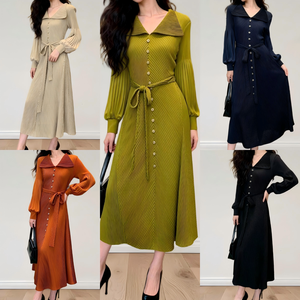 Abiti Modesti Plissettati di Design alla Moda, Colore Unito, Vestito Casual da Donna Taglia Unica, Abbigliamento per Chiesa ODM Maxi - Product Image 4