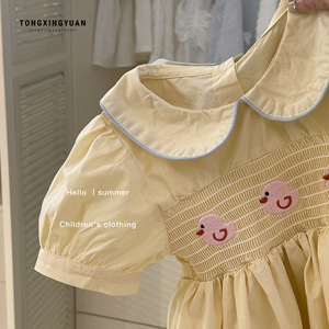 Tongxingyuan Girls Yellow Dress Short Sleeve Embroidered Duck Pattern Summer Breathable Children Clothing - Product Image 4