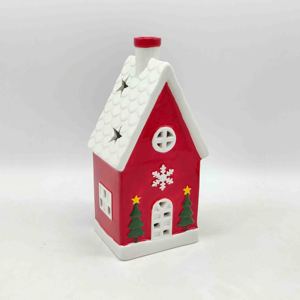 Lanterne de Noël en céramique pour bougie chauffe-plat, motif maison rouge et <span class=keywords><strong>blanc</strong></span> avec toit enneigé, cheminée, flocon de neige, arbre et <span class=keywords><strong>ours</strong></span>, décoration de maison pour les fêtes - Product Image 4