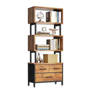 <span class=keywords><strong>Estantería</strong></span> decorativa de madera para dormitorio, <span class=keywords><strong>cajones</strong></span> de tela Vintage para oficina en casa, <span class=keywords><strong>estantería</strong></span> de 7 niveles, <span class=keywords><strong>estantería</strong></span> geométrica alta - Product Image 1