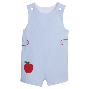 Robe d'été pour filles en coton à carreaux bleus avec bordure rouge et applique pomme, tenue assortie pour sœurs, idéale pour la rentrée scolaire - Product Image 6