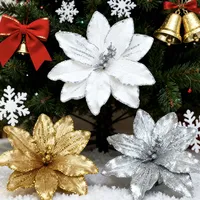 Guirlande DIY 35 cm en tissu velours avec grandes paillettes, fleur de magnolia artificielle pour décoration de sapin de Noël