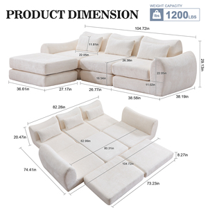 Multiple Modular Cloud <b>Sofa</b> <b>Bed</b>, Sectional Boneless Couch with Chaise for Living Room/Bedroom, Shennel <b>Sofa</b> No Assembly - Product Image 2