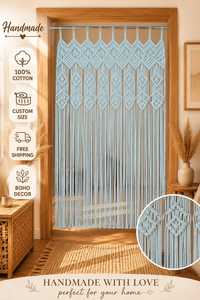 Cortina de Puerta Bohemia de Macramé de Algodón Hecha a Mano con Diseño de Hojas y Cuentas Colgantes, Tamaño Personalizado, Decoración para Sala de Estar y Hogar - Product Image 4