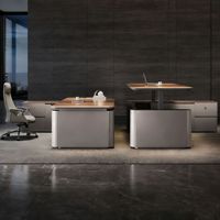 Chaise de bureau exécutive ergonomique moderne en forme de L, combinaison bureau en bois MDF avec rangement, logo personnalisé, hauteur réglable