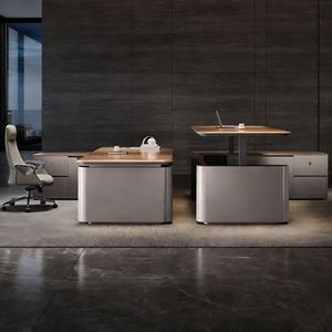 <span class=keywords><strong>Scrivania</strong></span> Direzionale a L Ergonomica Moderna con <span class=keywords><strong>Sedia</strong></span>, Combinazione in MDF <span class=keywords><strong>e</strong></span> Legno, <span class=keywords><strong>Scrivania</strong></span> da <span class=keywords><strong>Ufficio</strong></span> con Vano Portaoggetti, Logo Personalizzabile, Altezza Regolabile - Product Image 3