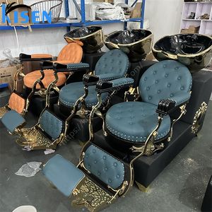KISEN-Chaise <span class=keywords><strong>shampoing</strong></span> noire et dorée moderne pour salon de beauté, meubles pour le lavage des cheveux avec bol <span class=keywords><strong>shampoing</strong></span>, chaises à vendre - Product Image 1