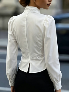 Blusa de Encaje Blanco Vintage para Mujer, Manga Regular, Cuello en V, Elegante, Ajustada, Transpirable, para Primavera, Otoño y Verano, con Logotipo Frontal - Product Image 4