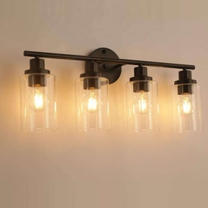 Lampe murale décorative de style américain pour salle de bain d'hôtel, avec <span class=keywords><strong>abat</strong></span>-<span class=keywords><strong>jour</strong></span> en verre LED E27, cône en verre transparent et fer forgé - Product Image 4