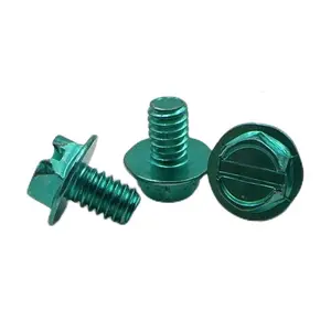 M3 M4 10-32 10-24 hex אוגן ראש מחוררת ירוק אבץ מצופה הארקת בורג ירוק קרקע כבל בורג