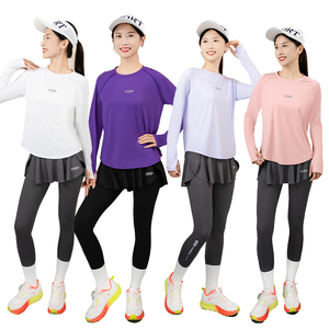 Camisa deportiva de manga larga para damas deportivas con comodidad de tela a prueba de sol y detalles de ajuste Delgado Ideal para tenis - Product Image 3