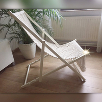 Chaise de plage pliante en bois de style bohème balinais, faite à la main en macramé, pour pelouse et patio, design incurvé