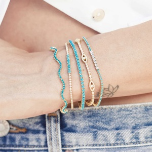 Gelang Rantai Tennis Berliontin Mata Turki Pembawa Keberuntungan, Perhiasan Wanita Fashion Berlapis Emas dengan CZ 5A - Product Image 4