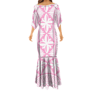 Großhandelspreis Samoanisches Stammeskleid Maßgeschneidertes Hawaiianisches Blumenmuster Polynesischer Druck Halber Ärmel Übergröße Damen Langes Bodycon-Kleid - Product Image 1
