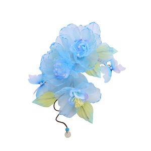 เครื่องประดับศีรษะฮั่นฝูลายดอกไม้ไล่เฉดสีน้ำเงินแบบแฮนด์เมด ดีไซน์ใหม่ปี 2025 พร้อมจัดแต่งทรงผมและเจาะรู - Product Image 5