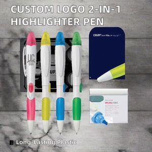 Stylo bille et surligneur 2-en-1 personnalisé avec logo, cadeau de bienvenue en plastique - Product Image 3