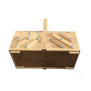 Organizador de caja de costura en voladizo de bambú de madera - Product Image 5