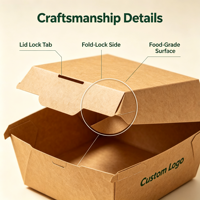 Boîte à emporter pour hamburgers en papier kraft personnalisé, acceptation des commandes d'échantillons, boîte en carton recyclable pour emballage de restauration rapide