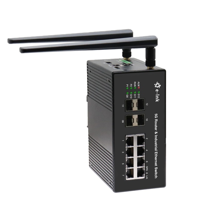 Industrial Ethernet Switch With 5G Router 8 X 10/100/1000M Gigabit RJ45 to 4 X 1.25G SFP and 1 X 5G Uplink