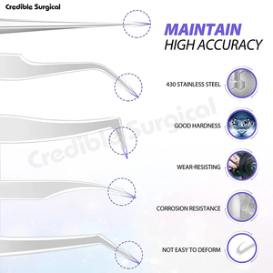 Juego de pinzas profesionales para pestañas de acero inoxidable, puntas rectas curvas y puntiagudas para uso en belleza - Product Image 5