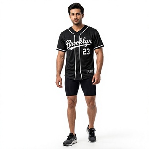 Camiseta de Béisbol Personalizada para Hombre, Negra, Transpirable, de Manga Corta |   Uniformes Deportivos Personalizables con Botones para Equipos de Hip Hop - Product Image 1
