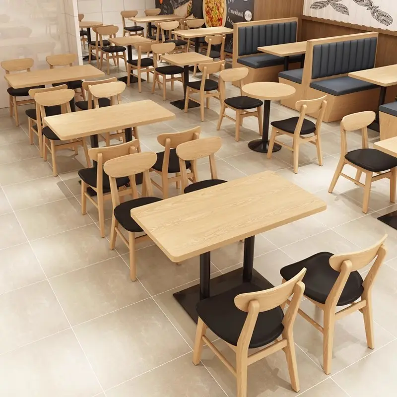 Set di divani del ristorante mobili commerciali per caffè moderno ristorante Fast Food tavoli da pranzo e sedie in legno stand in pelle